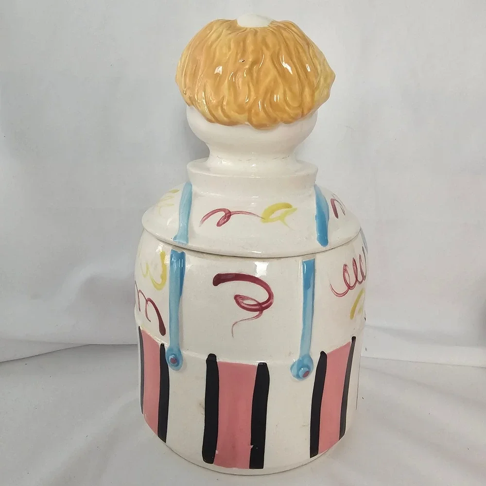 Vintage Japan Ceramic Clown Cookie Jar Circus Mid Century MCM Figural 10.5